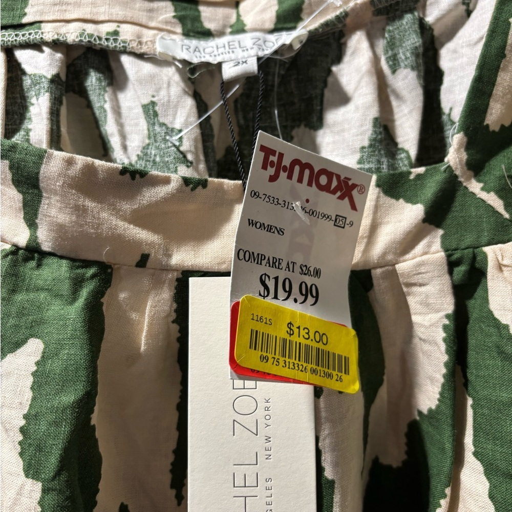 NWT Rachel Zoe Green and Cream Linen Women's Top - Picture 2 of 2